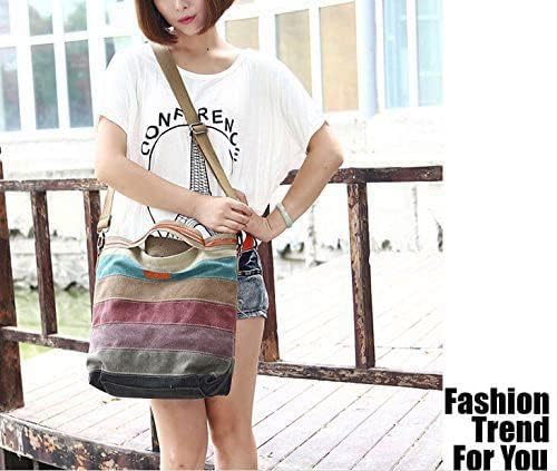 Canvas Handbag Multi-Color Striped Lattice Cross Body Shoulder Purse Bag Tote-Handbag for Women | Striped, Lattice, Shoulder, Purse, Bag, Striped - Image 7