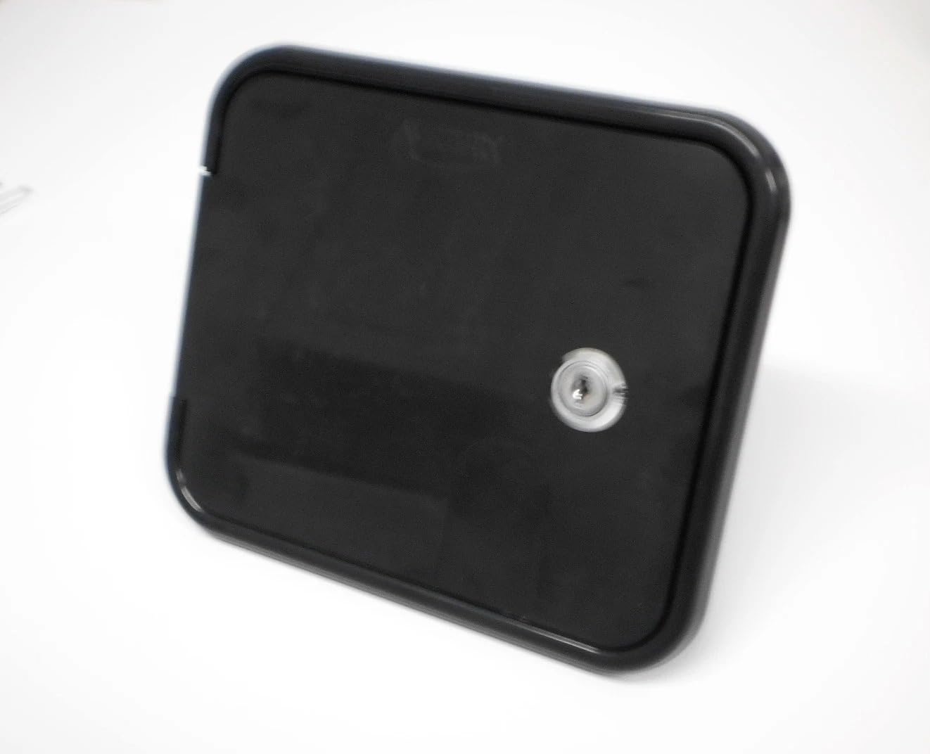 VAL2150BKBU RV Trailer Lockable Black Electrical Power Outlet Hatch - for Valterra Camper Travel Parts - RV Electrical Cords Lockable Square Cable Hatch