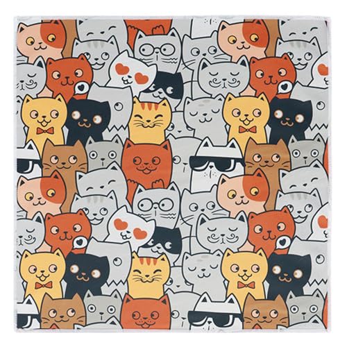 くっつきタオル 巻くだけ保冷ランチクロス 50*50cm 風呂敷 大判 お弁当包み くっつくタオル 折り畳み くっつくクロス カメラ 弁当箱 傘 化粧品 タブレット ペットボトル 水筒 (猫柄A)