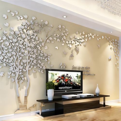 Wandtattoo Baum 3D DIY Wall Stickers Wandaufkleber Wandtattoo Wohnzimmer Schlafzimmer Family Wandsticker für Treppen Halle (Silber Links,XL-400 * 200cm)