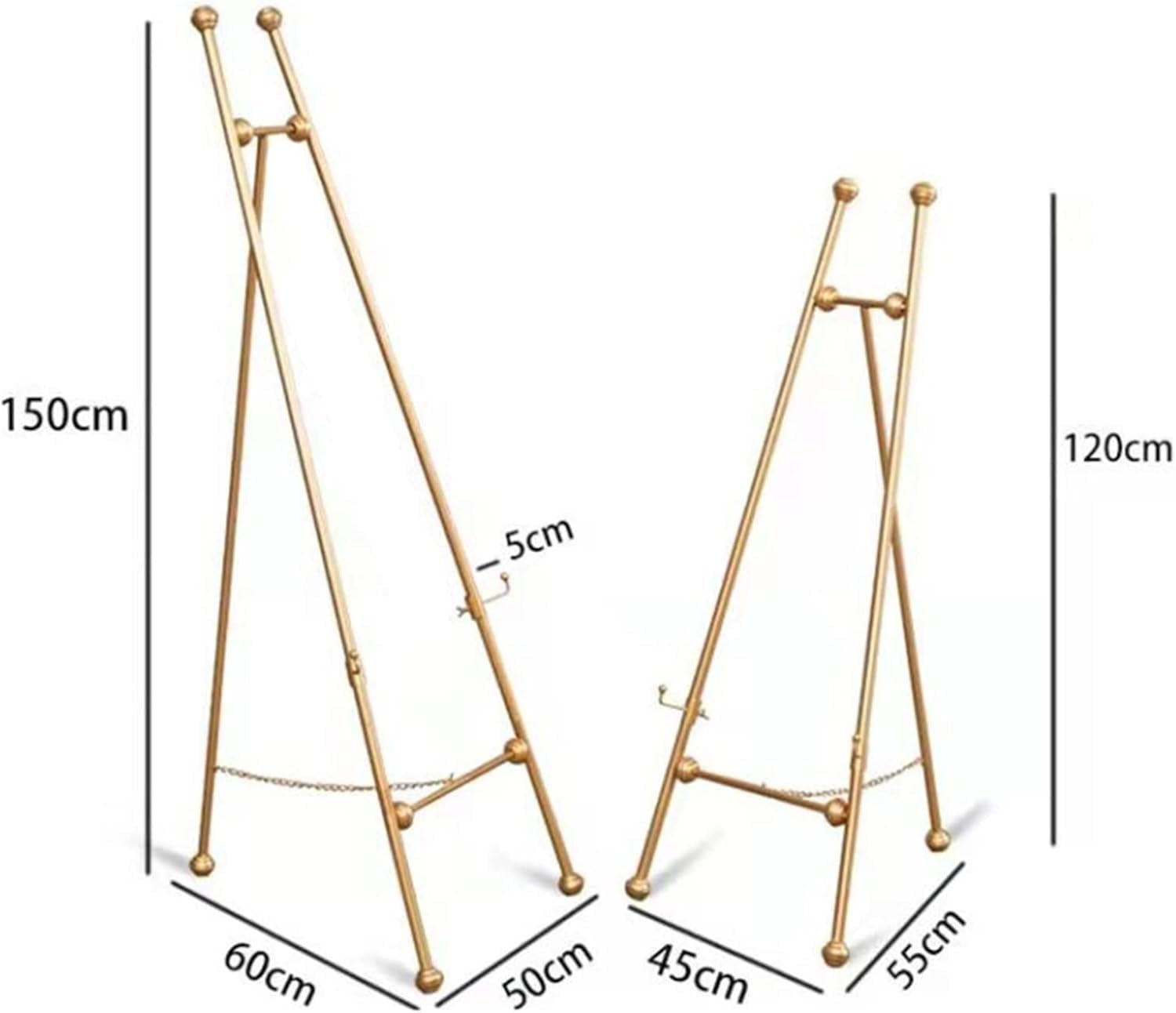 Supporto per pittura, 120/150 cm di altezza, regolabile, cavalletto artistico portatile per adulti, robusto cavalletto pieghevole in metallo, per matrimoni, mostre, oro (120 cm)
