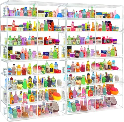 8 Slots Mini Brands Display Case 4 Pack Wall-Mounted Acrylic Mini Brands Storage Case Collector Toys Stackable Shopkins Real Littles Mini Mart Storage Organizer for Miniatures Collections (32 Slots)