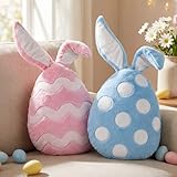 Easter Bunny Throw Pillows 2pcs:Ultra Soft Velvet Easter Pillows with Bunny Ears, Cute Rabbit Eggs Shaped Cushions Easter Throw Pillows, Spring Decorations for Home, Bedroom, Living Room, Sofa Couch