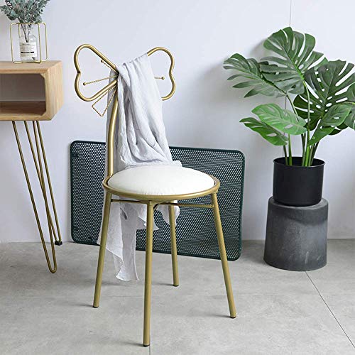 JOYBASE Bow Shaped Vanity Chair, Iron Make Up Leisure Chair, Bedroom Princess Chair, Girls Ladies Creative Makeup Stool with Back Butterfly Bow Tie (White & Yellow Bronze)