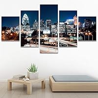 SIGNWIN 5 Panel Canvas Wall Art City Illuminations for Home Decorations Ready to Hang - 60
