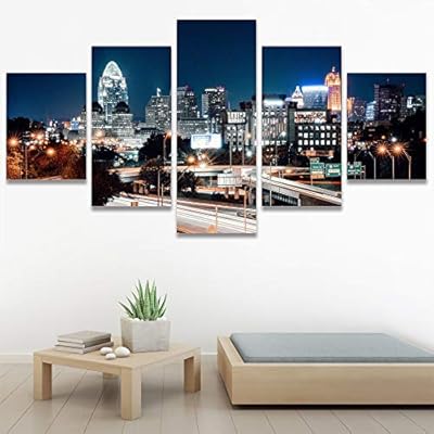 SIGNWIN 5 Panel Canvas Wall Art City Illuminations...