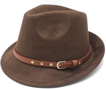 Short Brim Fedora Hats for Men Women Suede Fedora Hats with Belt Buckle Panama Trilby Hats