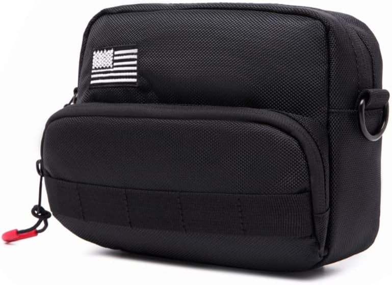 Universal Motorcycle Bag - American Flag Tool Bag, Harley Softail Dyna Sportster Accessory, Black Sissy Bar Front Storage
