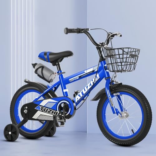 Jifocelt 【2〜7 歳向け】12/14/16/18/20 インチ 子供用自転車 男女兼用|高さ調節可|取り外し可能バスケット付き (18インチで120~140CM,マリンブルー,Bケトルタイプ)
