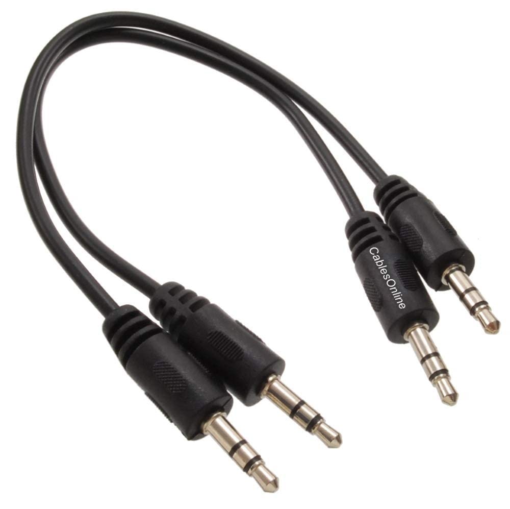 CablesOnline 2-Pack 6-inch 3.5mm Stereo TRS Male to Male Molded Short Jumper Audio Cables, AV-100-2