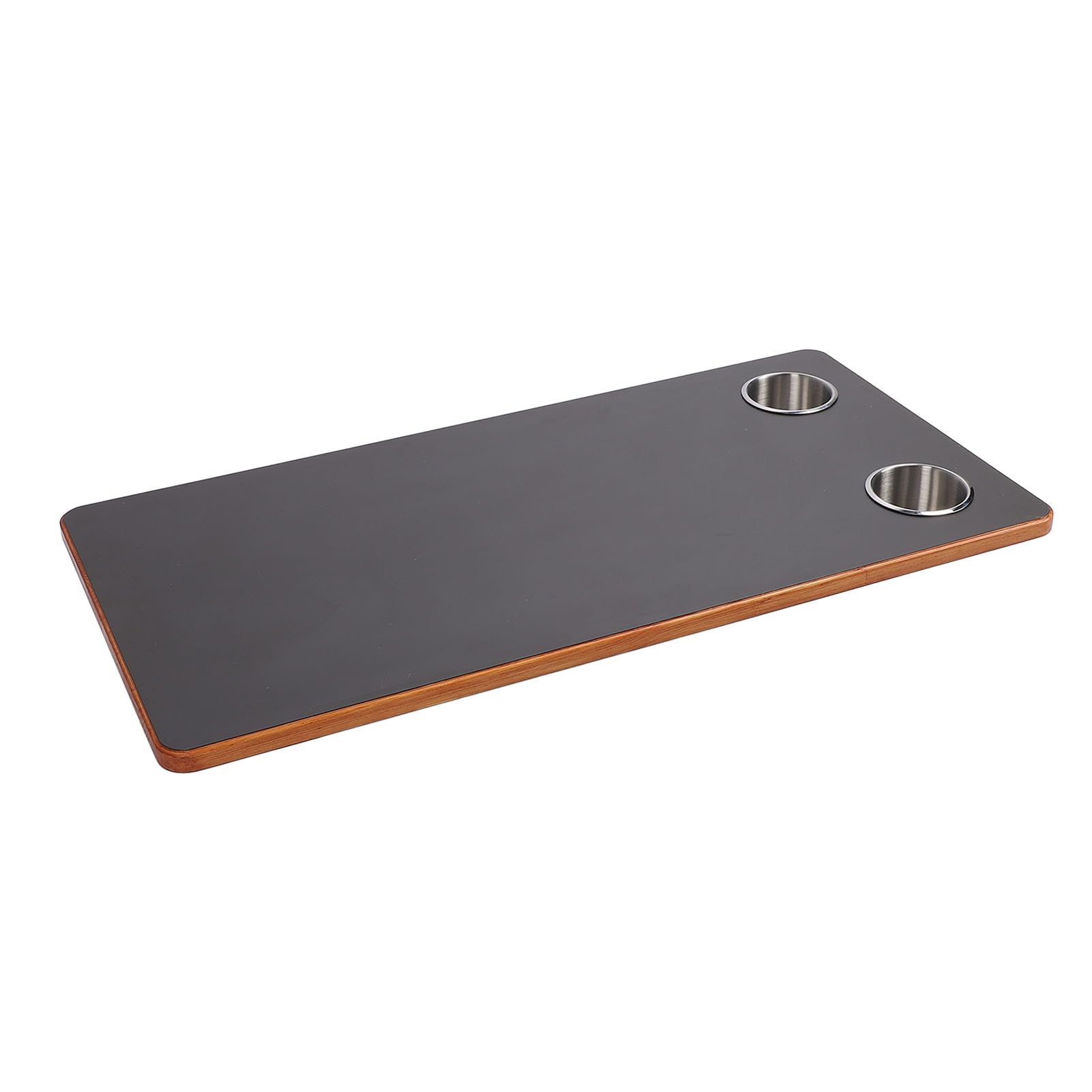 Akozon Plateau de Table pour Camping-Car, Bateau, Grand Plateau en Bois Massif avec Porte-gobelets en Acier Inoxydable, pour Camping-Car, Yacht, Terrasse, Noir, 800 X 400 Mm