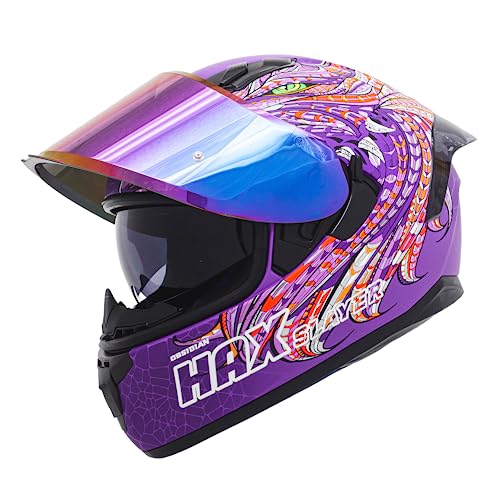 Image of HAX Obsidian Full Face Dual Visor Adult Motorcycle Helmet for Motorbike Street Bike with Pinlock Ready DOT Approved Slayer Purple XXL