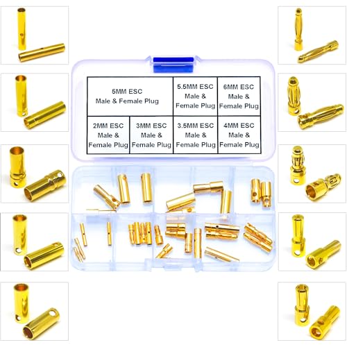 Yoeruyo ESC Male Female Plugs Assorted Kit, RC Bullet Connectors 2mm 3mm 3.5mm 4mm 5mm 5.5mm 6mm...