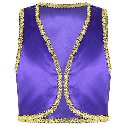 renvena Kids Boys Arabian Prince Vest Open Front Golden Dressy Waistcoat Halloween Fancy Outfits