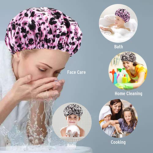 image for AmazerBath Shower Cap, Reusable Printed Shower Caps for Women, Double 