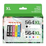 Rohon 564XL 564 Compatible Ink Cartridge Replacement for 564XL Ink Cartridges for HP Printers Photosmart 7520 6525 6520 3520 5520 DeskJet 3520 3522(Black, Cyan, Magenta, Yellow, Photo Black, 5-Pack)