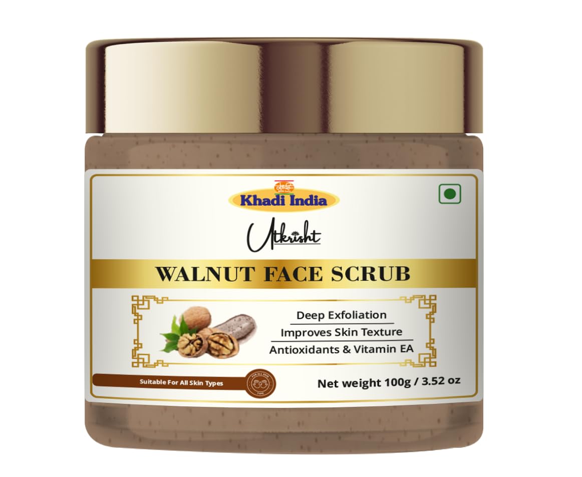 Utkrisht Khadi Walnut Face Scrub 100 gm | Anitoxidants & Vitamin E | Nourishes & Brightens for Glowing Skin | For Dead Skin Cells & Clog Pores | All Skin Types | Exfoliating Scrub for Men & Women-image-45