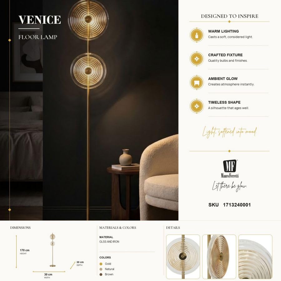 Lámpara de pie Venice dorada para iluminar tus momentos de calma 2