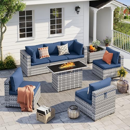 UDPATIO Patio Furniture Set with Fire Pit Table, 8 Pieces