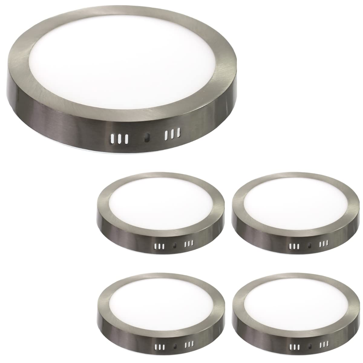 Jandei - Pack x5 Downlights Plafones LED 12W Redondo De Superficie, Ø 175 milímetros, Luz Blanca Fría 6000K, 960 Lúmenes, Aro Color Acero. Perfecto para Iluminar Oficinas, Salones, Cocinas, Baños