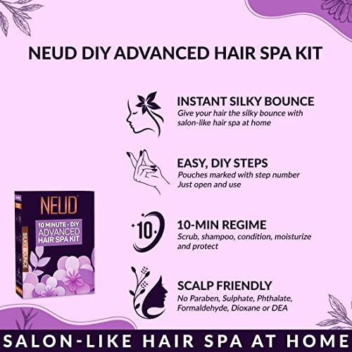Image of NEUD Hair Spa Kit with Aloe Vera, Deep Nourishing Hair Scalp Scrub, Shampoo, Conditioner & Hair Serum, Salon-Like Bulky, Silky and Shiny Bounce at Home - 40g Each, Pack of 2