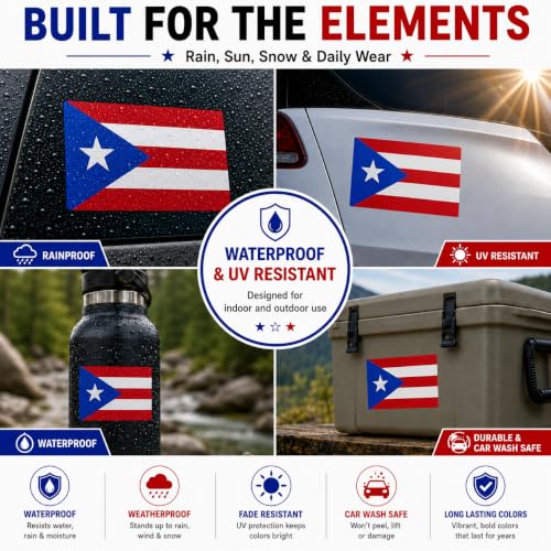 Image of Puerto Rican Flag Vinyl Flag Stickers, Car Decals, Waterproof Indoor Outdoor, Laptop Stickers, Car Bumper, Puerto Rico Flag, 5 x 3 Inches, Set of 3
