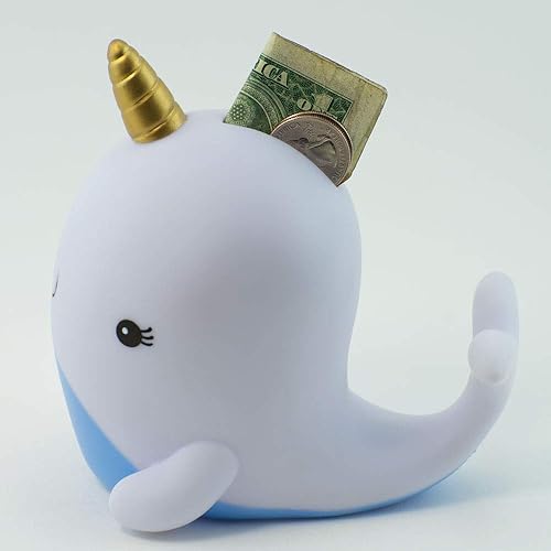 Miniatura 2 de Alpen Glow Products Narwhal - Alcancía con forma de narval (narval de plástico para almacenar dinero, monedas, Miz) (1 narval por paquete)