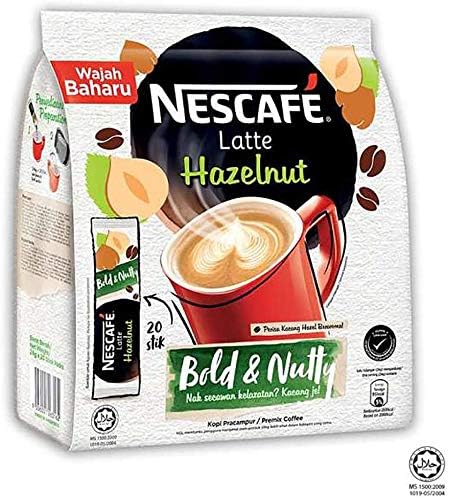 Malaysia Best Brand Nestle NESCAFE Premix Latte Hazelnut / Smooth Creamy Aromatic Nutty Flavor (20 sticks x 24g)