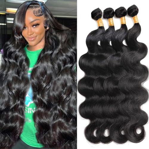 Cirvty 12A Human Hair Bundles Body Wave Bundles Human Hair Brazilian Human Hair 4 Bundles 22 24 26 28 inch 100% Unprocessed Virgin Hair Weave Body Wave Human Hair Extensions Natural Black Color
