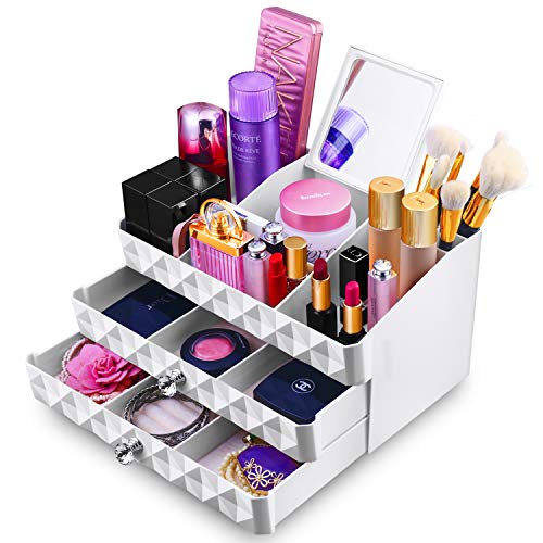 MaxKim Makeup Jewelry Organizer 2 Drawer with 15 Compartments and mirror for Cosmetics, Jewelries, Cosmetic Storage Box(xl)