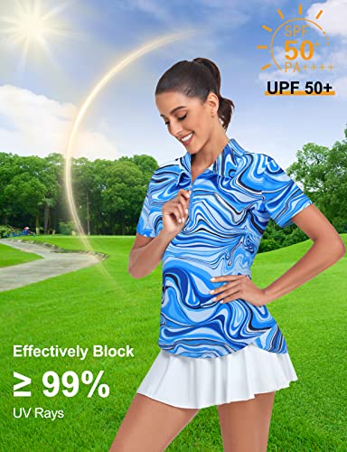 Tanst Sky Gym Shirts For Women, Funny Short Sleeve Workout Yoga Tunic Tops Summer Quick Dry Tennis Golf Apparel Sun Protection Quarter Zip V Neck Pullover Outdoor Running Hiking Clothes Blue 2Xl #TOP4