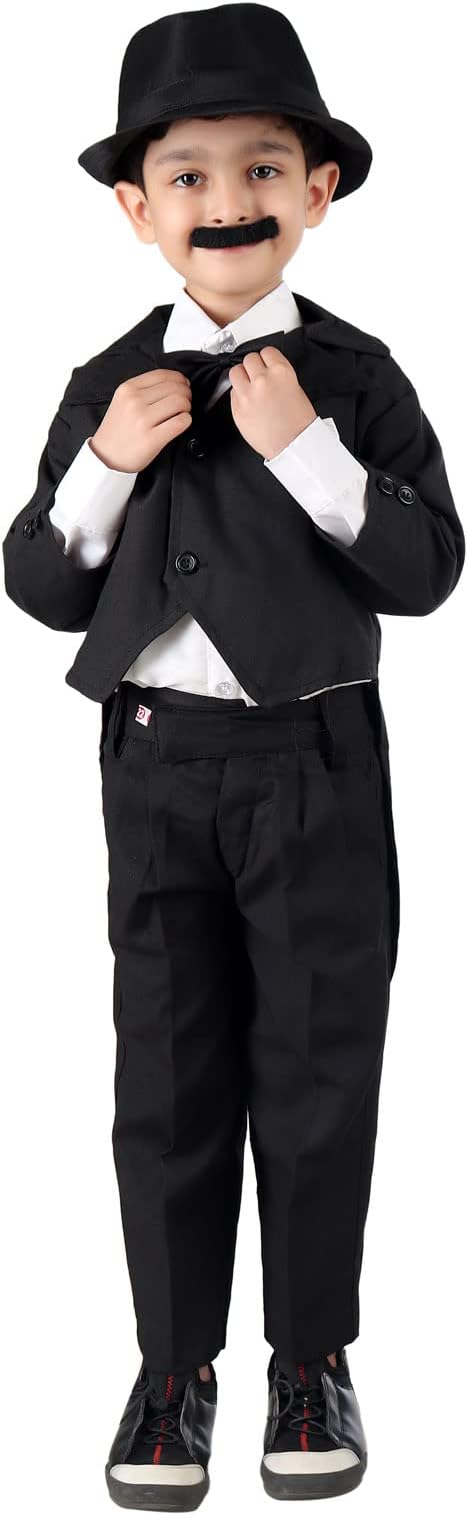 BookMyCostume Charlie Chaplin Famous Comic Character Kids Fancy Dress Costume | Without Stick 8-10 years