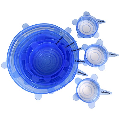 Silicone Stretch Lids (Set of 8, variety of sizes 7.9”,6.3”, 5.5”, 4.3”,3.5”, 3 x 2.6”). The perfect stretchy silicone bowl covers for your kitchen! (Light Blue)
