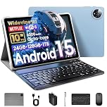 Android 15 Tablet 10 Inch, 24GB RAM+128GB ROM/1TB Expandable Tablet, 2 in 1 Tablets with Keyboard Case Mouse Stylus, 2.0GHz Octa-core CPU, 1280*800 IPS HD Screen, 5G WiFi6 BT 5.0, 5+8MP Camera
