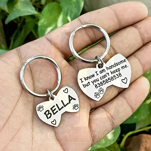 Image of Jypr Customized Product's Pet Id Tag Personalize Black Engraved Name Collar Tag For Your Loving Pet Dog, Cat, Puppy, Horse (Bow Tie Shape 2 Mm Thick)