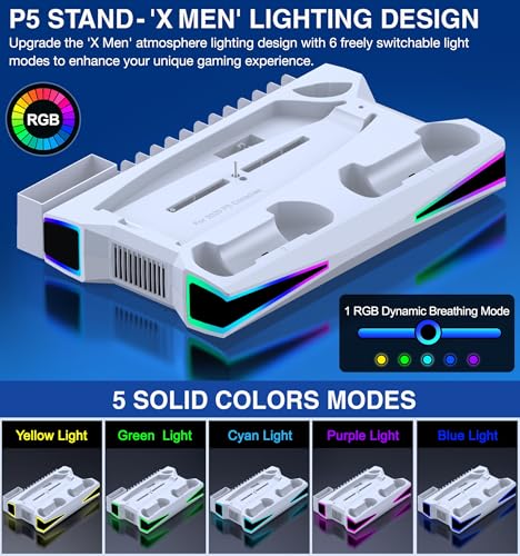 Image of LIFUFUTEE PS5 Stand, PS5 /Slim /Pro Cooling Station with 2.36in Cooling Fan, Controller Charger Station for PS5 Accessories, RGB Light, Headset Holder, 3 Charger Ports for PlayStation 5 Slim /Pro Console