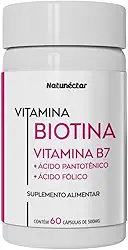 Biotina Com Vitamina B5 e B9 Fortalecedor de Unhas e Cabelo 500mg 60 Cápsulas - Natunéctar