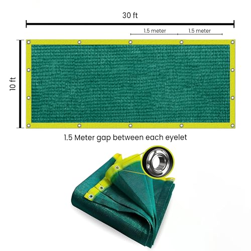 Image of UNOX Brand Green Net for Garden 75% Sun Shade (10x30 ft) Heavy Duty Green Net for Balcony Use, Green Shade for Sun Protection with Durable Eyelets