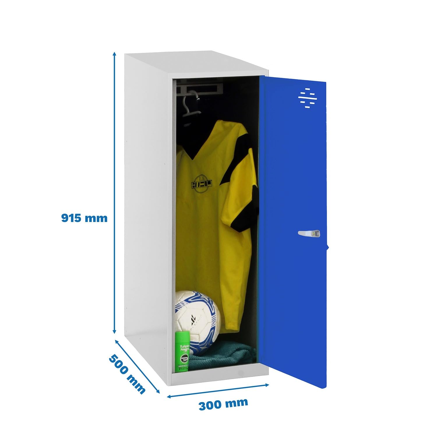 Simon Rack Taquilla Vestuario Pequeña 915x300x500 mm - Simonlocker | Incluye 2 Llaves, Pintura anticorrosión, Ranura de ventilación y etiquetador, Gris/Azul