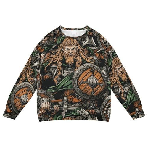 JUNZAN Viking Retro Vintage Pattern Kids Girls Hoodie Sweatshirt Crewneck Sweatshirts for Boys Sports 4T - Main Image