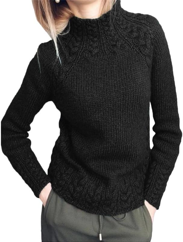 Womens Turtleneck Long Sleeve Solid Comfy Cable Knit Sweater 2025 Fall Winter Casual Loose Jumper Tops
