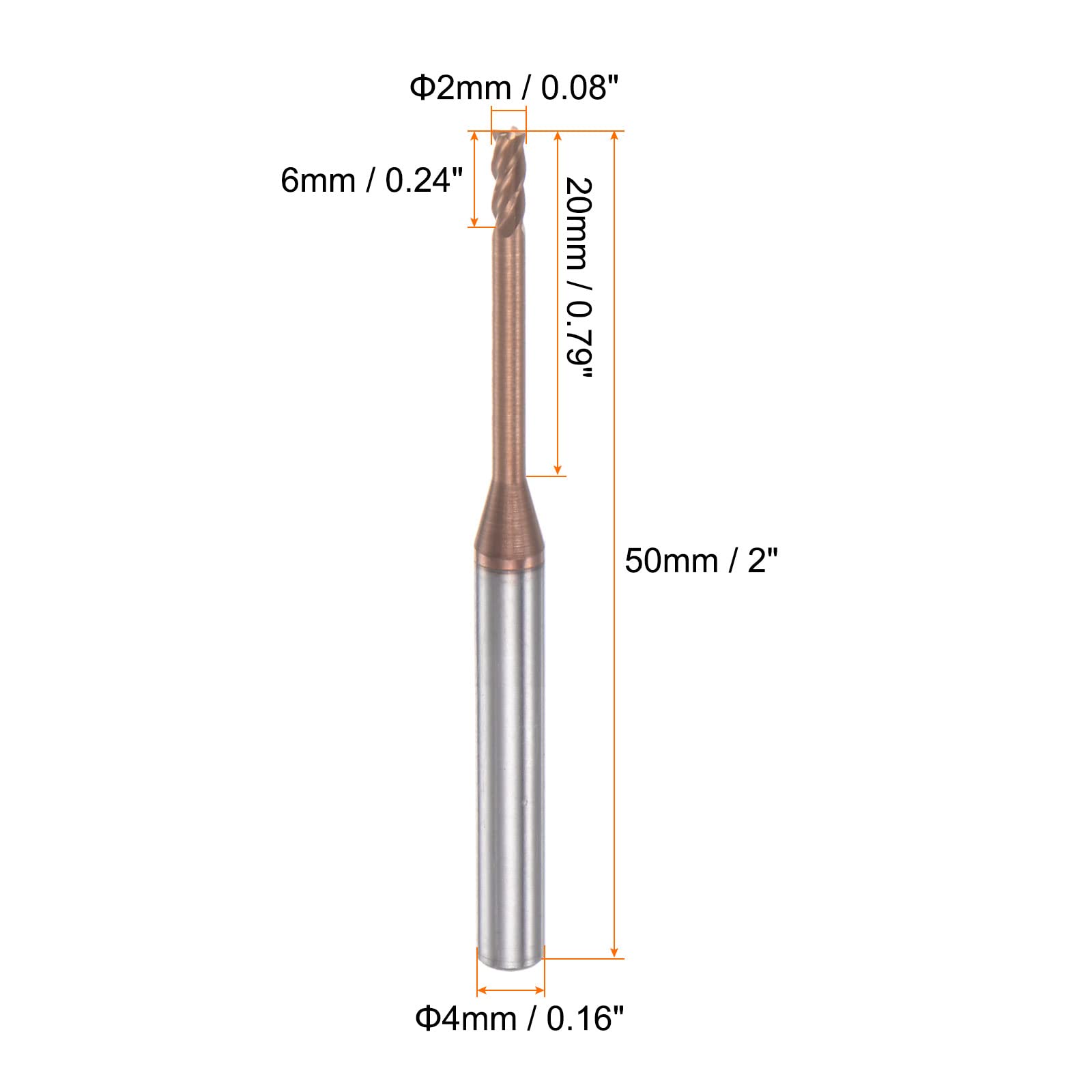 QUARKZMAN Cuadrado Nariz Extremo Molino 4mm Vástago 2mm x 20mm Titanio Revestido Sólido Carburo 4 Flautas Extra Largo Fresado para Inoxidable Acero Aleación Endurecido Acero