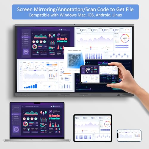 Image of Shiarffe X5 Smart Board 75 Inch 4K Interactive Whiteboard | 8GB RAM + 128GB Storage, All-in-One Touchscreen Monitor, Built-in 48MP Camera, Mics and Speaker, Board Only