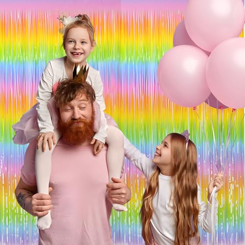 Image of Gradient Pastel Foil Fringe Curtain - GREATRIL Pastel Color Backdrop Streamers for Kids Party /Classroom /Unicorn /Princess /Christmas Party Decorations (2 Pack)