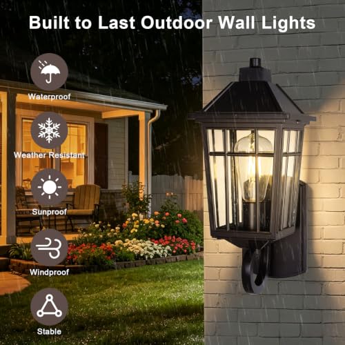 Image of JYZ 15 inch Brown Outdoor Wall Light, Rust-Proof Aluminum Waterproof Wall Lantern with Seeded Glass Shade, E26 Hardwired Outside Porch Lighting Fixture for Front Door, Garage, Patio, Farmhouse