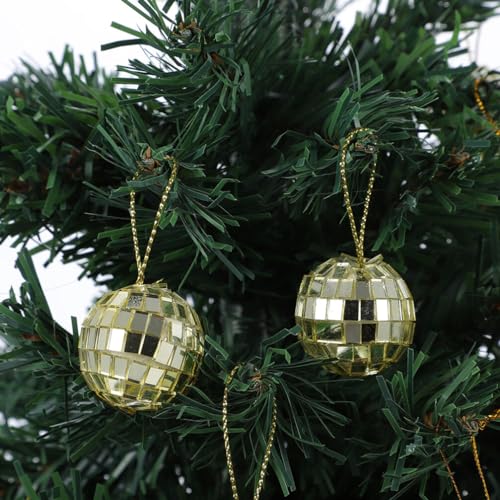Bolas espejadas reflectantes Cabilock, 12 piezas, doradas, para decoración de árbol de Navidad, bodas y fiestas temáticas años 70 miniatura 6