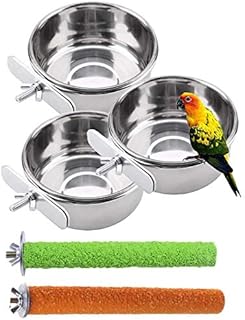 PINVNBY Parrot Food Water Bowls Bird Feeding Dish Cups Budgie Feeder with Clamp Stainless Steel Canaries Perches for Macaw Conure Lovebird Finch Small Animal 5 Pack