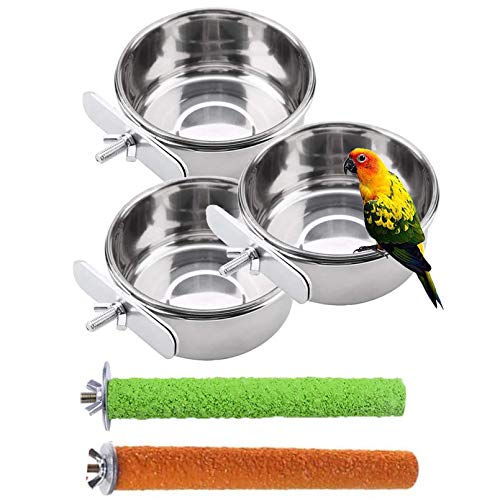PINVNBY Parrot Food Water Bowls Bird Feeding Dish Cups Budgie Feeder with Clamp Stainless Steel Canaries Perches for Macaw Conure Lovebird Finch Small Animal 5 Pack