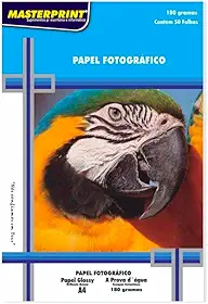 Masterprint 302010004, Papel Fotográfico, Inkjet, A4, Glossy, 180 g, Multicor, Pacote de 50