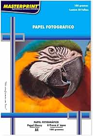 Masterprint 302010004, Papel Fotográfico, Inkjet, A4, Glossy, 180 g, Multicor, Pacote de 50